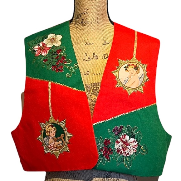 Handmade Unique Christmas Vest with Angel Appliqués - Picture 5 of 15